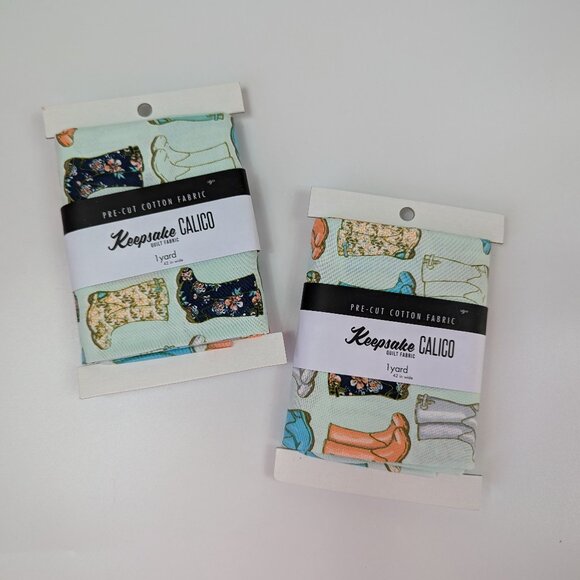 Keepsake Calico 100% Cotton Fabric Eclectic Floral Boots 1 Yard Each - Picture 1 of 3